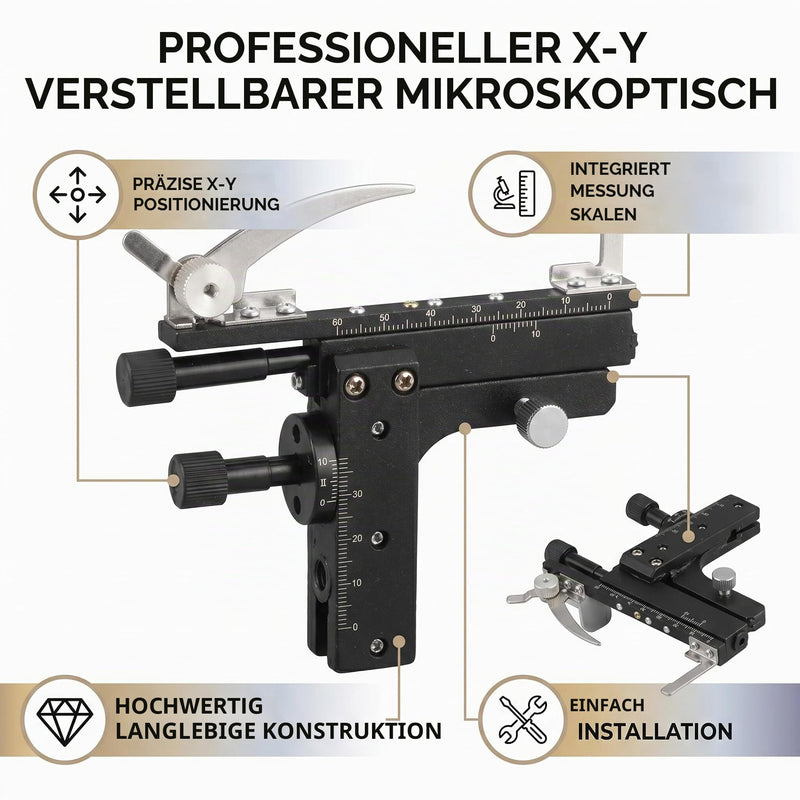 Professional Clip-on Mechanical Microscope Movable Table, Microscope Accessories XY Movable Table Vernier Caliper with Scale for Microscope