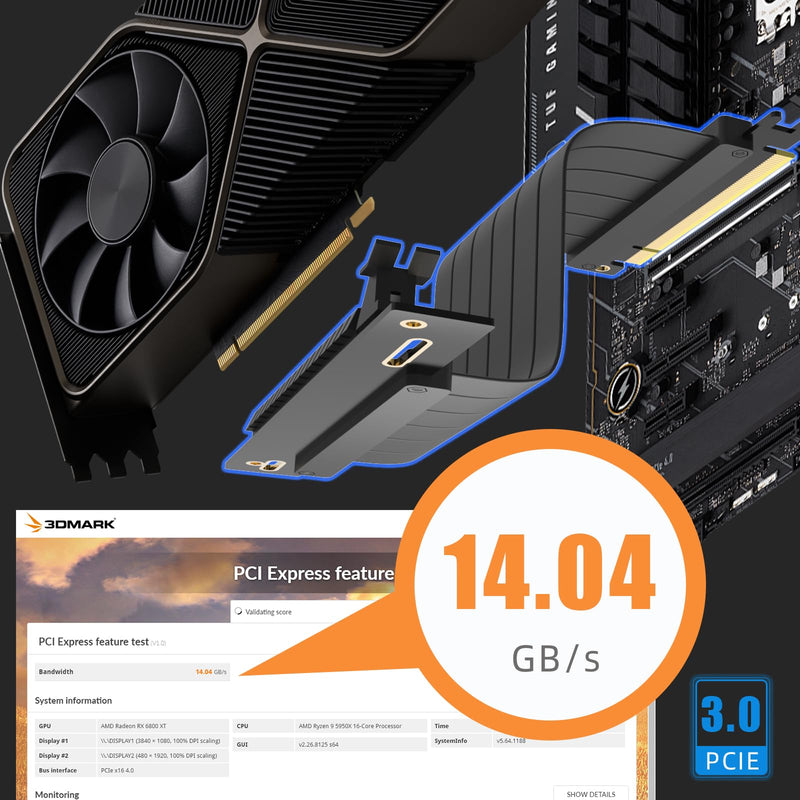 GLOTRENDS 300mm PCIe 3.0 X16 Riser Cable for Low-end PCIe 3.0 GPUs, Such as GeForce RTX 20/GTX 16/GTX 10 Series and AMD Radeon RX5000/VII/RX Vega/R9 Fury Series, etc 90 Degree Right Angle