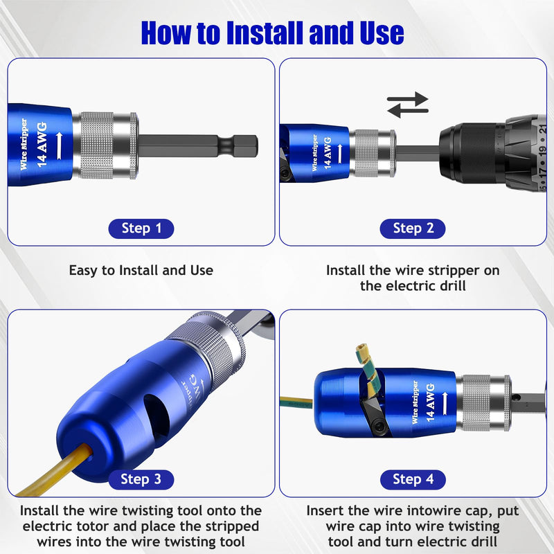 Wire Stripper Twister Tool for Drill,2025 Upgraded Wire Stripping Tool & Wire Twisting Connector for Cutters 6-14 AWG,8 In 1 Professional Electrician Twister Stripping with 70 PCS Wire Nut 5 PCS Blade