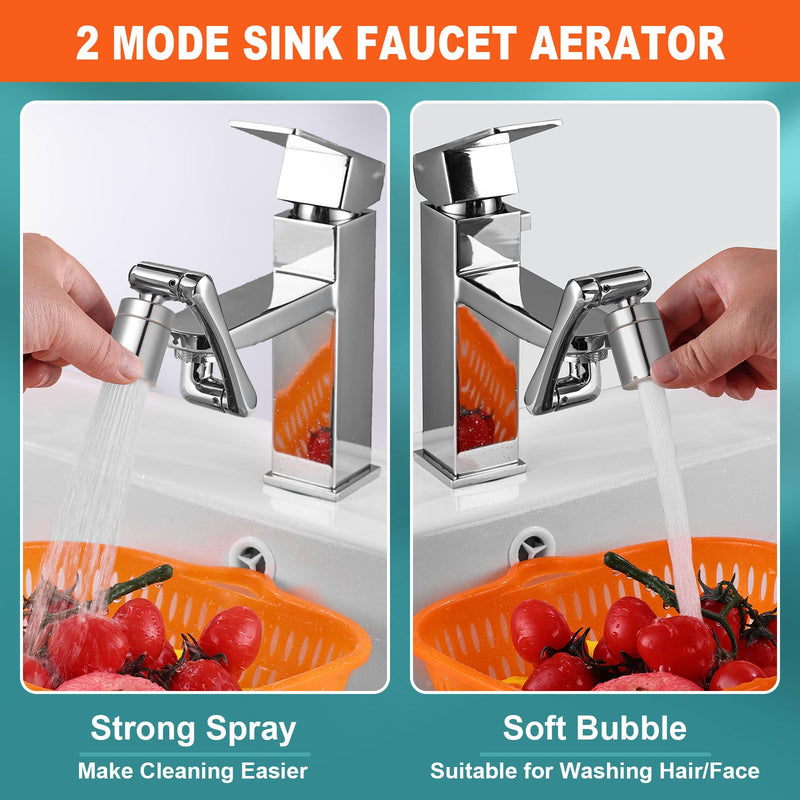 Spurtar 2 PCS 1440° Sink Faucet Extender for Toddlers in Bathroom Kitchen, Silver Rotatable Faucet Aerator Swivel Water Attachment, Tap Head Replacement,for G 1/2", 55/64",15/16" 2PCS Silver