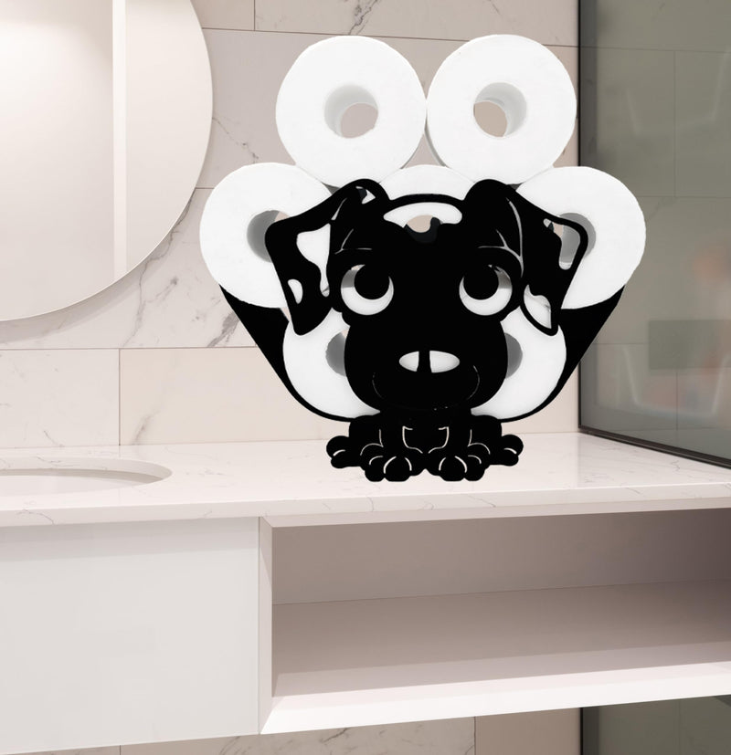 Decorative Metal Dog Toilet Paper Holder - A Humorous, Space-Saving & Corrosion Resistant Bathroom Accessory | Holds 8 Rolls | Easy Assembly | Functional Conversation Starter Dog Z