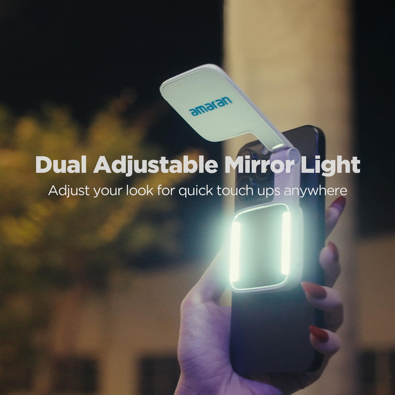 Amaran Go Magnetic Selfie Phone Light, Compatible with MagSafe & Qi2 Magnets, Dual LED Light Source with Adjustable Mirror Light & CCT (2700K-6500K), for Selfies, Makeup, & Content Creation (Charcoal)