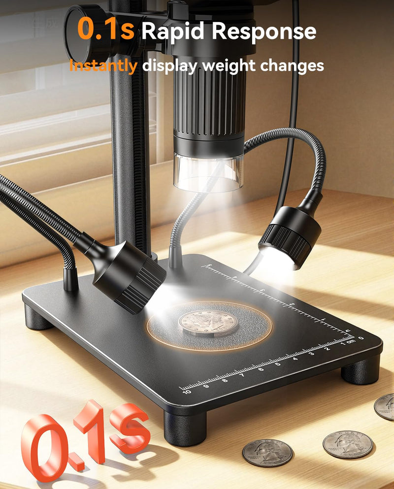 Elikliv Microscope with Weighing Scale, Digital Magnifier for Error Coins, Jewelry Magnifying Glass with Lights, 4.3" LCD Screen 12MP Camera 1080P Video USB PC View for Adults Collectors Supplies Black
