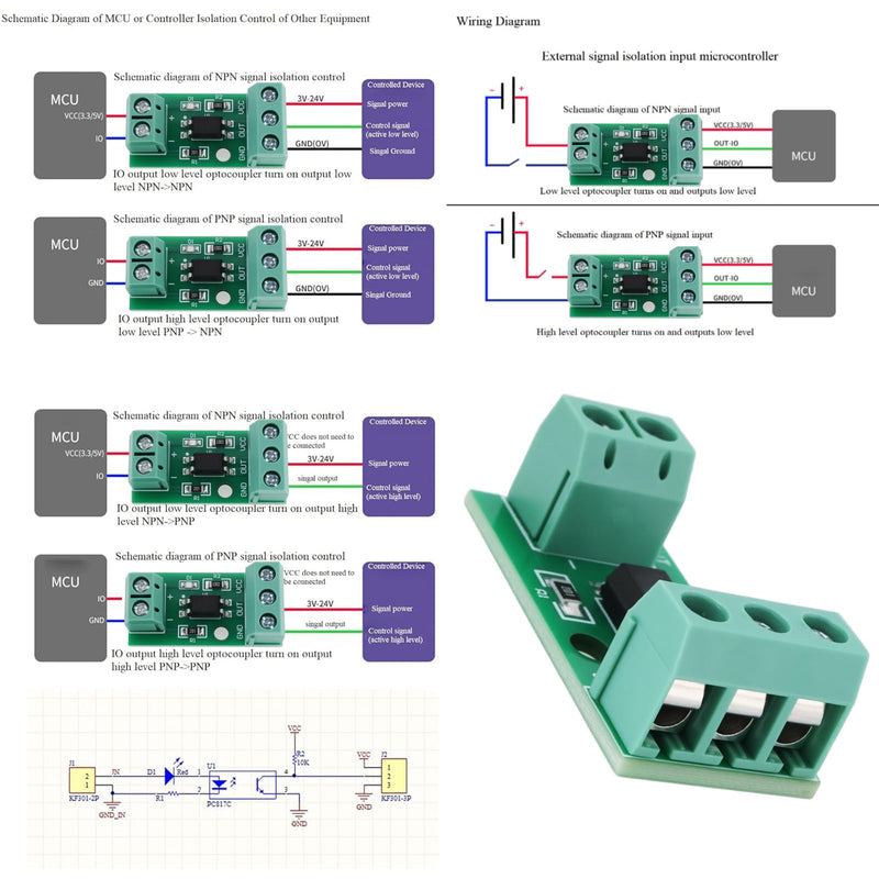 The Lord of the Tools 4 x 1-K PC817 3-5V Optocoupler Isolation Module Suitable for Photoelectric Isolator Signal Resolution