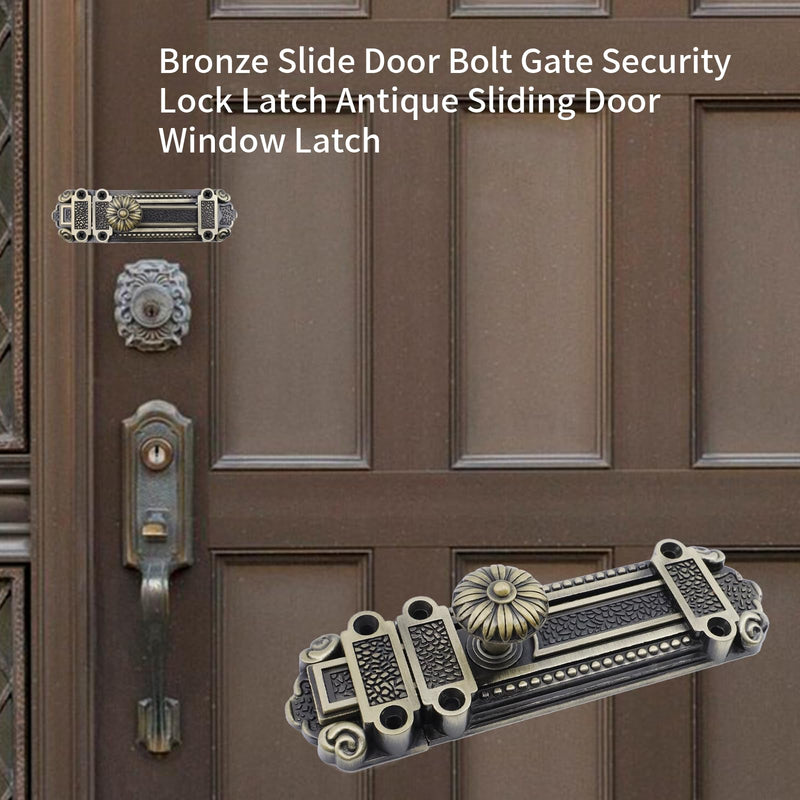 Geesatis 2Pcs Bronze Slide Door Bolt Gate Security Lock Latch Antique Sliding Door Window Latch, with Mounting Screws, Length 5 inch A-2 Pcs-Bronze