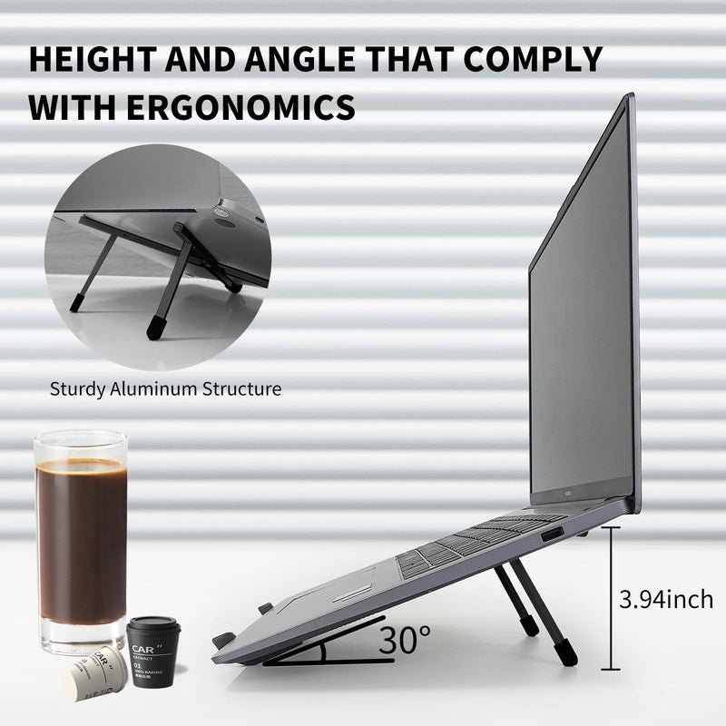 Protable Laptop Stand for Desk,Foldable Laptop Riser Holder,Ventilated Cooling Notebook Mount Computer Stand for 10-15.6” Laptops,Tablets，Aluminum (Black) Black