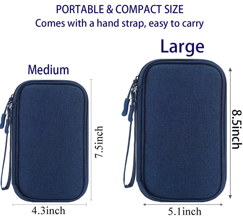 Electronic Organizer, Travel Cable Organizer Bag Pouch Electronic Accessories Carry Case Waterproof Electronic Bag for Cable, Cord, Charger, Phone, Power Bank, Earphone (Navy Blue, Medium) Navy Blue