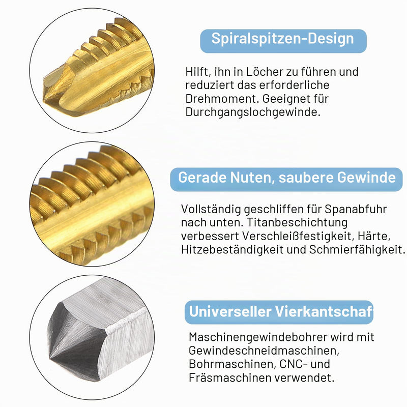 QUARKZMAN 4 Piece Machine Tap Tip M4 x 0.7 Metric | Tip thread cutter HSS M2 (6542) universal and high-quality tap, titanium-coated surface