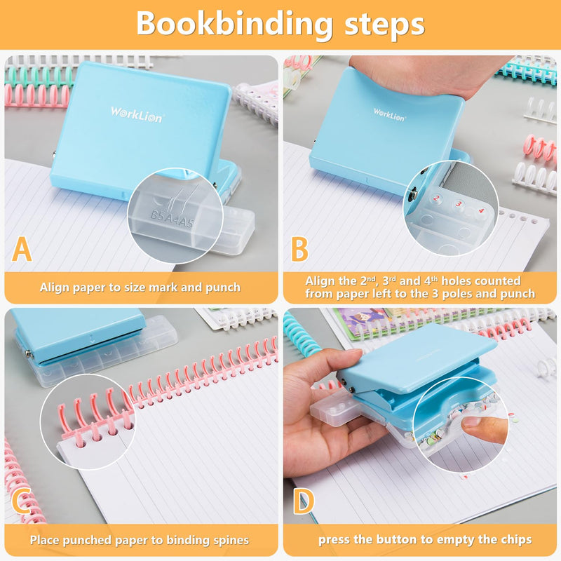 Binding Machine for Planner with Binding Spines(20 pcs) : Worklion 10 Hole Punch and Binder Rings Easy to add/Remove/Change Sheets