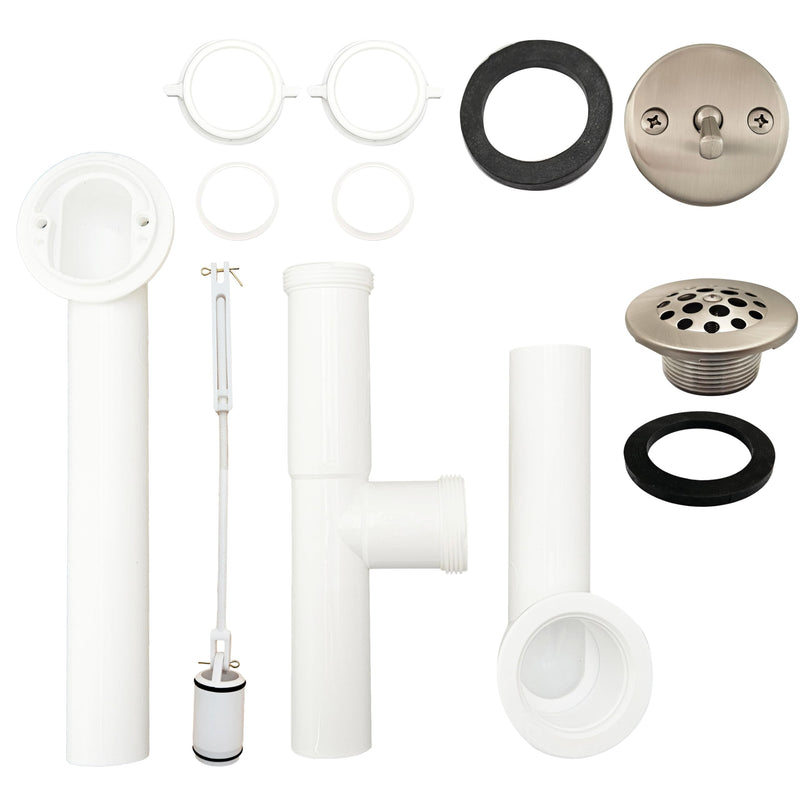 Westbrass 592244-07 White 1-1/2" Tubular Trip Lever Bath Waste Drain Kit, Satin Nickel 1-Pack