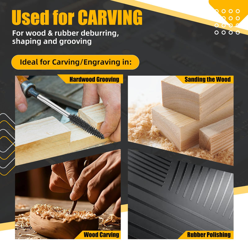CAELUM Carbide Rotary Burr Kit, 3-Piece Wood Carving Burr Set, 1/8" Shaft Very Coarse Burrs for Fast Material Removal, Sphere Flame Taper Bits for Dremel, DeWalt Rotary Tools, Wood Rubber Plastic 3PcsFlame, Sphere, Taper