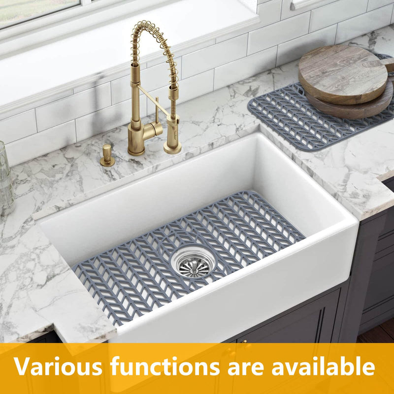 Sink Protectors for Kitchen Sink24"x12.5" 3 Reserved Holes Silicone Sink Mat | Various sizes and styles,Free-form cutting,Holes for different positions,Protector for sinks and dish,Food-grade silicone Gray 24"x12.5"