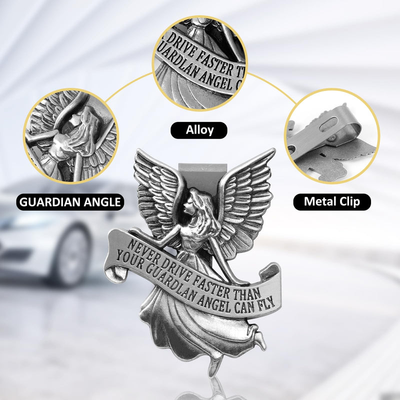 Guardian Angel Car Visor Clip, St. Christopher Medal for Car, Car Accessories Car Safety Gifts for New Drivers Teens Boys Parent Family Friends, New Car Gifts