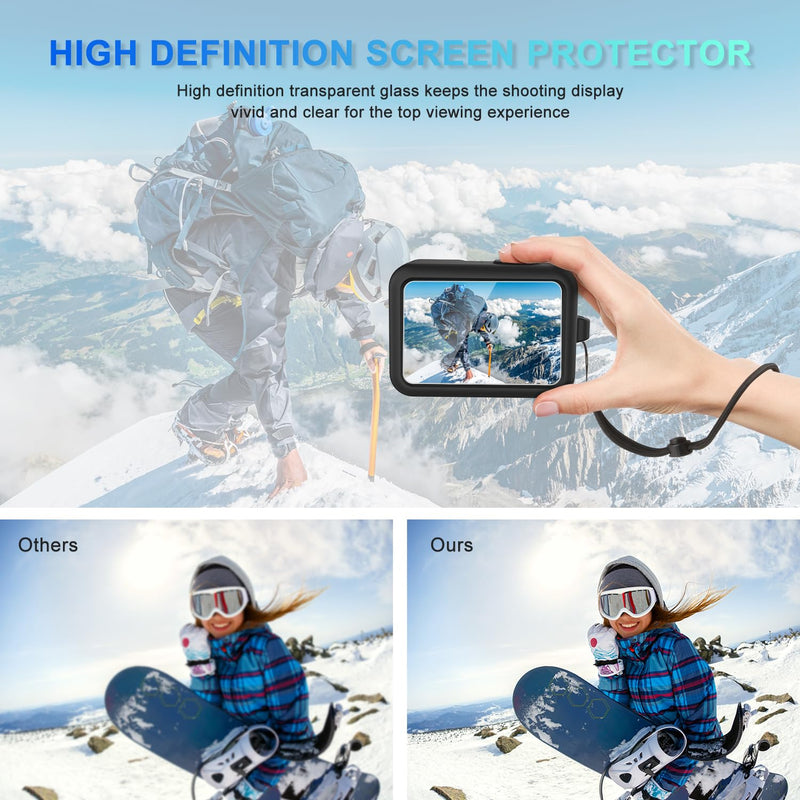 Premium Black Silicone Case Compatible for Hero9/10 Ultimate Protection Tempered Glass, Comprehensive Protection