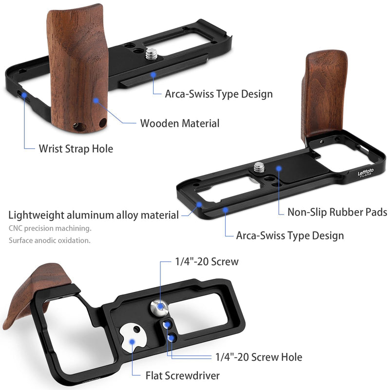 Leftfoto A7CR/A7C II Handgrip L-Shape Bracket with Wooden Grip for Sony A7CR/A7C2 Camera,with Built-in Bottom Arca Quick Release Plate,Ergonomic Retro - Styled Side Handle for Enhanced Grip