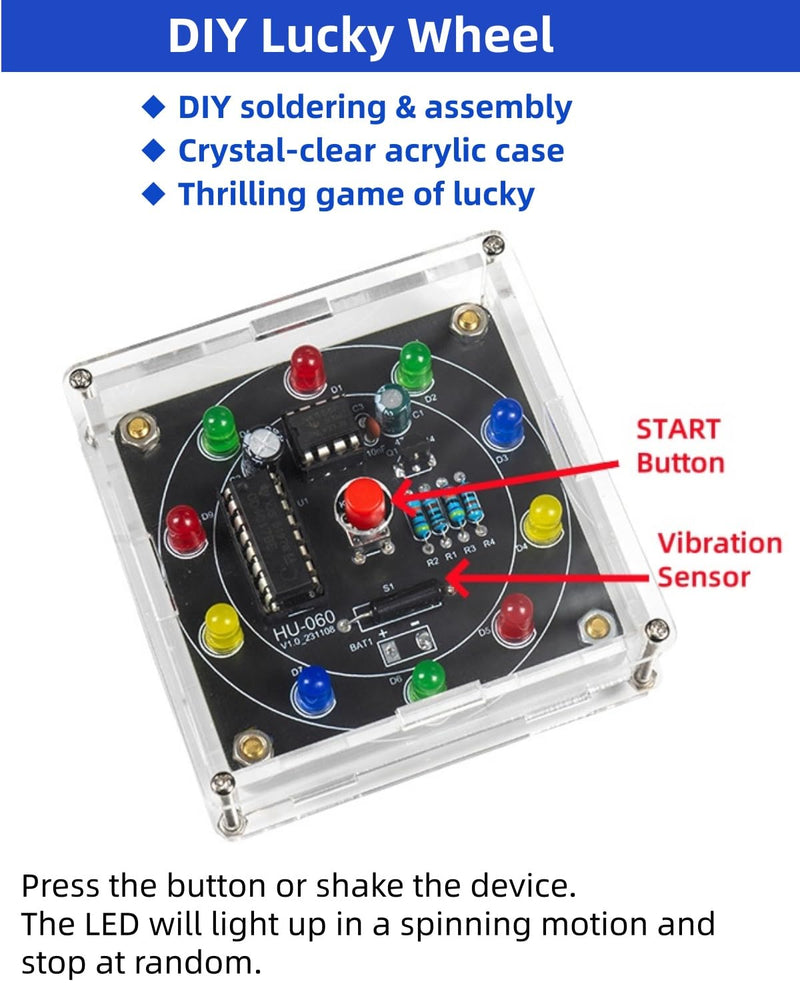 DIY Soldering Kit for a Lucky Carousel, Electronics Soldering Kit with LED Wheel of Fortune, 3-5V | Soldering Project Kit with Components, PCB & Acrylic Housing, Soldering Kits for Adults, Soldering Iron Beginners & Soldering Enthusiasts