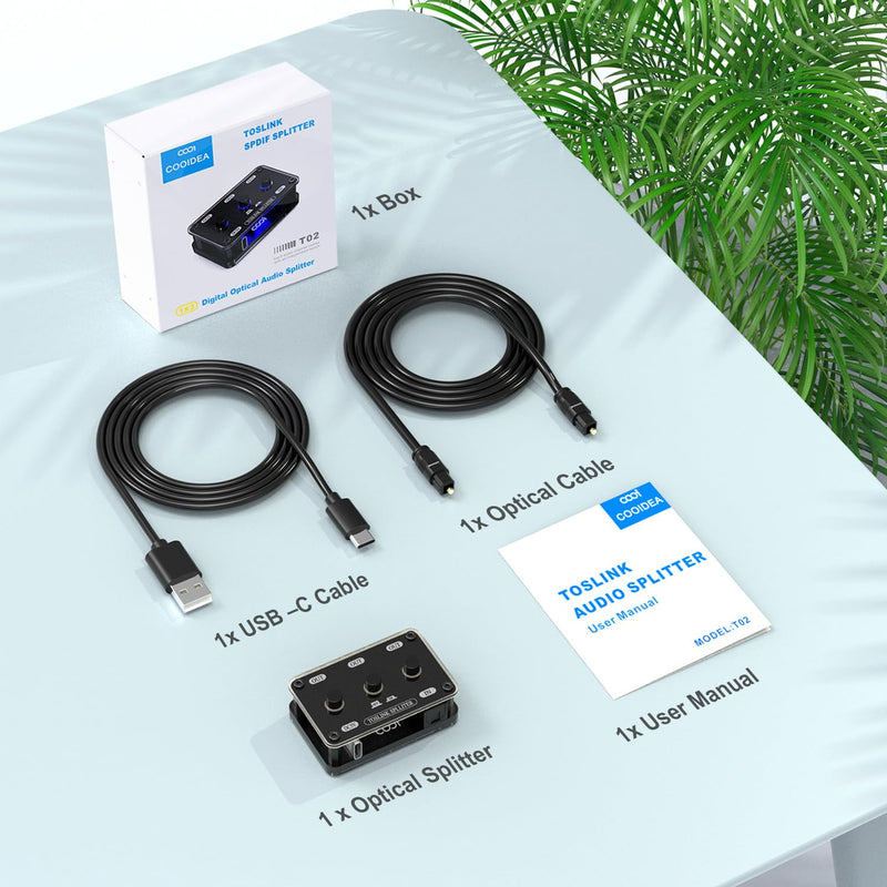 Digital Optical Audio Splitter 1 in 3 Out SPDIF Toslink Optical Splitter with Independent Channel Switch, Support Up to 192k/24Bit Compatible with LPCM2.0/DTS/Dolby-AC3 5.1 Channels