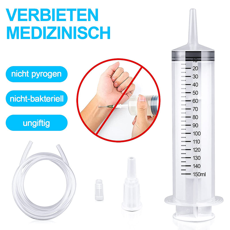 2 packs of plastic syringes with 2 plastic tubes for oil or glue applicators, experiments, pet feeding, industrial applications (150ml) 150ml