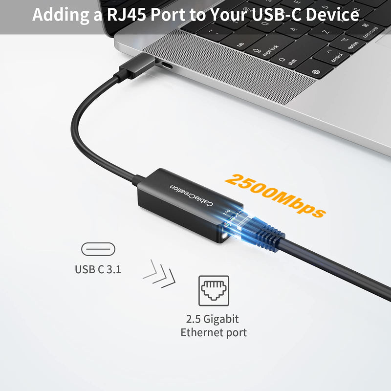 CableCreation USB C to 2.5G Ethernet Adapter, USB C 3.1 to RJ45 2.5 Gigabit LAN Thunderbolt 3, Compatible with MacBook Pro MacBook Air iPad Pro Surface Pro 7 Dell XP15 13 Chromebook Windows Mac OS 2.5Gbps