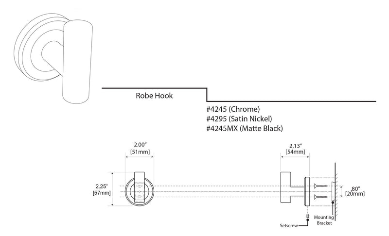 Gatco 4245 Latitude II Single Robe Hook, Wall Mounted Bathroom Towel & Robe Hook, Chrome Finish