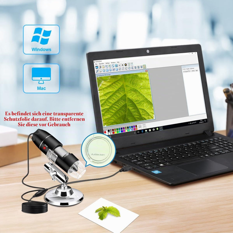 USB Microscope Camera, 40x to 1000x, Digital Microscope with Metal Stand and Carry Case, Compatible with Android Windows 7, 8, 10, 11, Linux, Mac, Portable Microscope Camera black