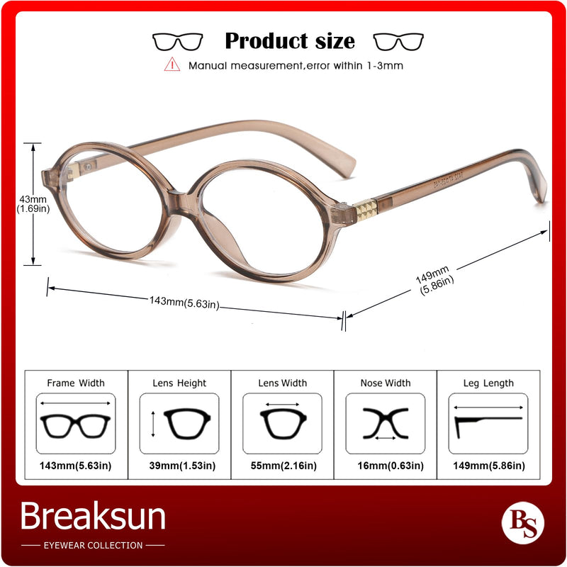 Classic Round Glasses for Women Men Retro Oval Frame Black Blue Light Glasses Small Face Nerd Eyeglasses (Clear Brown)