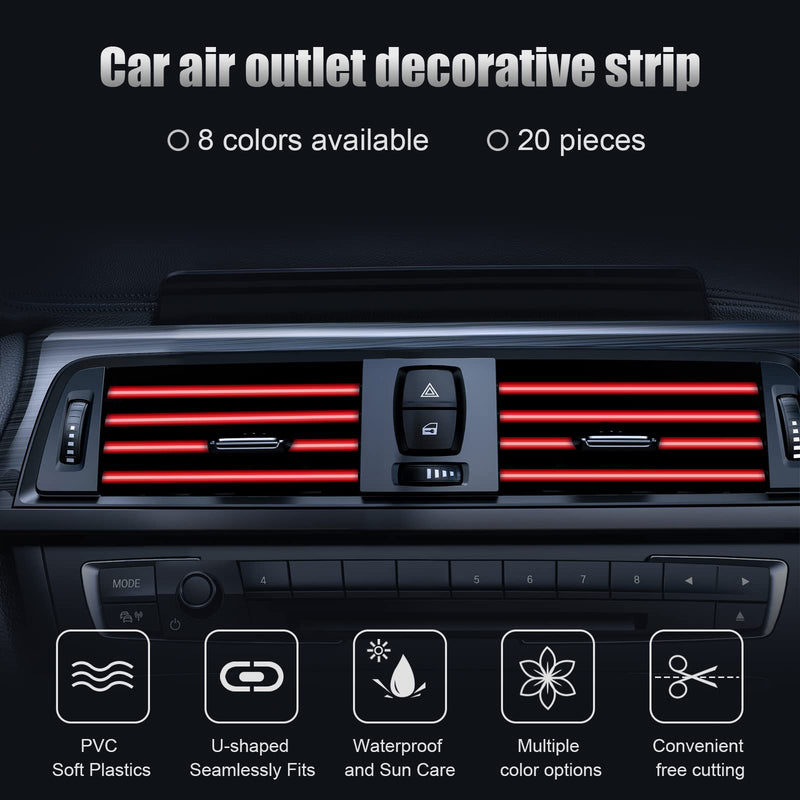20 Pieces Universal Car Air Conditioner Vent Trim Decoration Strip Accessories, Waterproof Flexible Shiny Auto Car Vent Interior Accessories for All Air Vent Outlet (A-Red - 20 Pieces) A-Red - 20 Pieces