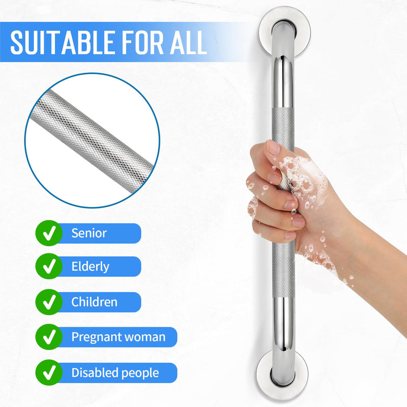 2 PCS Shower Grab Bars for Seniors, 24 Inch Anti Slip Shower Handle, Stainless Steel Bathroom Balance Bar, Safety Hand Rail Support, Assist Bath Handrails for Handicap, Elderly, Pregnant 2 PCS-24IN