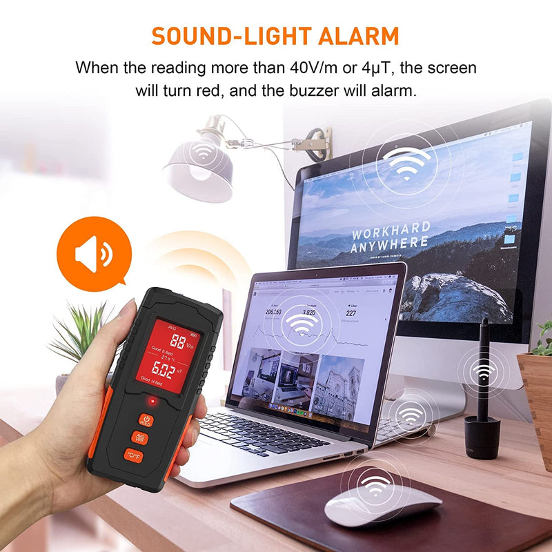 EMF Meter Rechargeable Electromagnetic Field Radiation Detector Handheld Digital LCD EMF Reader Temperature Measurement Tester for Home Inspections Outdoor Ghost Hunting