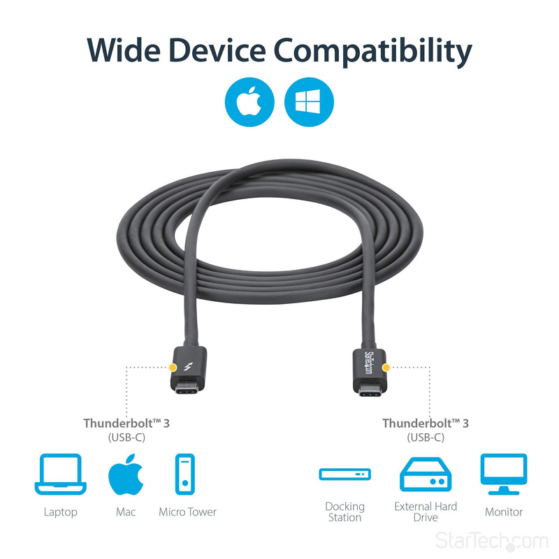 StarTech 6.6ft/2m Passive Thunderbolt 3 Cable 20Gbps, 4K60, 100W, Certified 6ft 20Gbps | Black