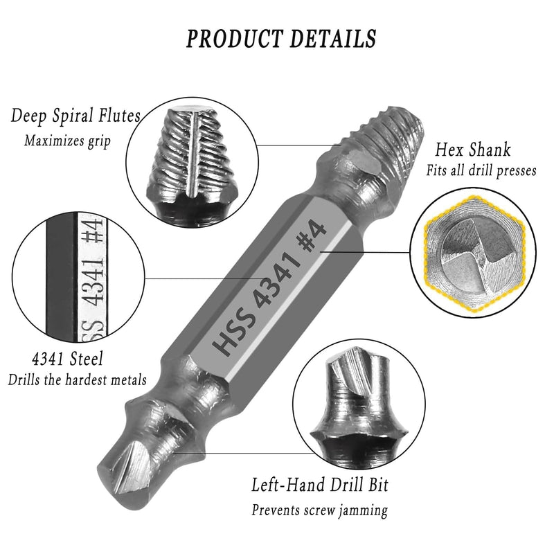 6-Piece Screw Extractor Set Made of High-Speed Steel Screw Extractor Includes Storage Case for Unscrewing Rusted or Worn Screws