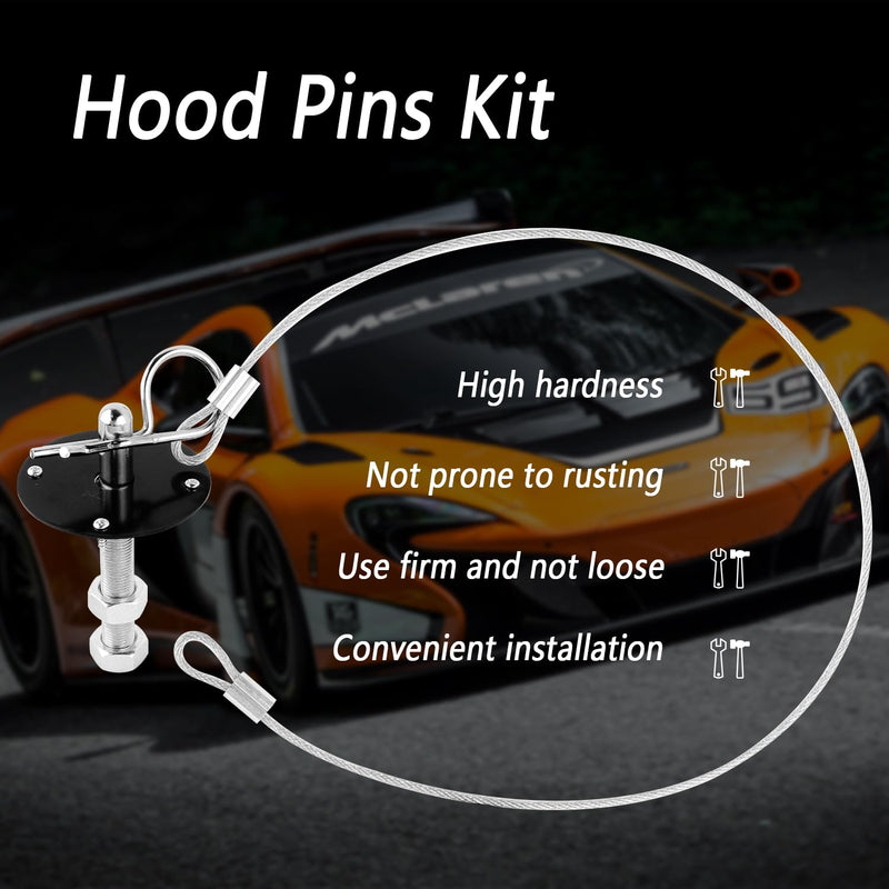 Hood Pins Kit for Car - Stainless Steel Car Hood Cover Quick Latch Hood Pins for Reducing Shaking - Universal Automotive Exterior Accessories Fit for Most Cars SUVs Trucks (Black) Black