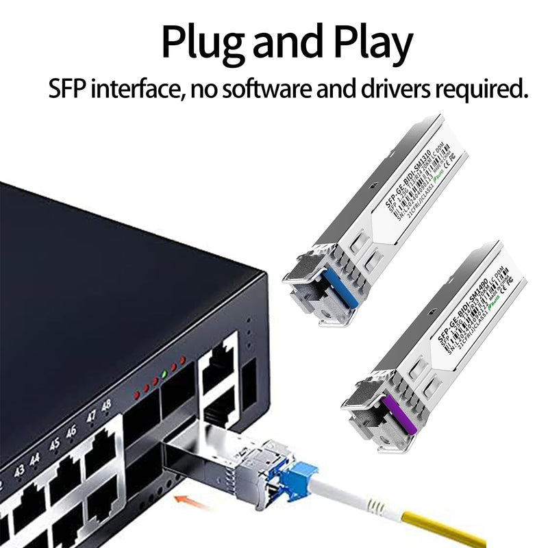 1.25G BiDi SFP Fiber Transceiver Module Pair, 1000BASE-BX-D, Single-Mode Simplex LC, Tx/Rx 1490nm/1310nm, DDM, SMF, Compatible with Cisco, Ubiquiti/Unifi, Mikrotik, TP-Link, HPE and More, up to 20km 2PCS SFP BIDI 1310nm/1490nm Module