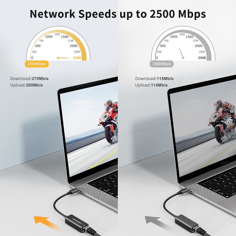 CableCreation USB C to 2.5G Ethernet Adapter, USB C 3.1 to RJ45 2.5 Gigabit LAN Thunderbolt 3, Compatible with MacBook Pro MacBook Air iPad Pro Surface Pro 7 Dell XP15 13 Chromebook Windows Mac OS 2.5Gbps