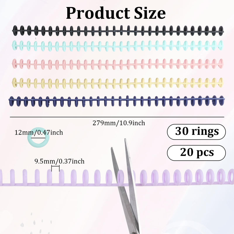 20 Pcs Spiral Binding Coils, Plastic Binding Combs 30 Ring Diameter 0.47inch Add Pages to Notebooks, Snap Close Comb Binding Spines Binder Tabs Dividers, Spiral Notebook Maker Open and Close Easily