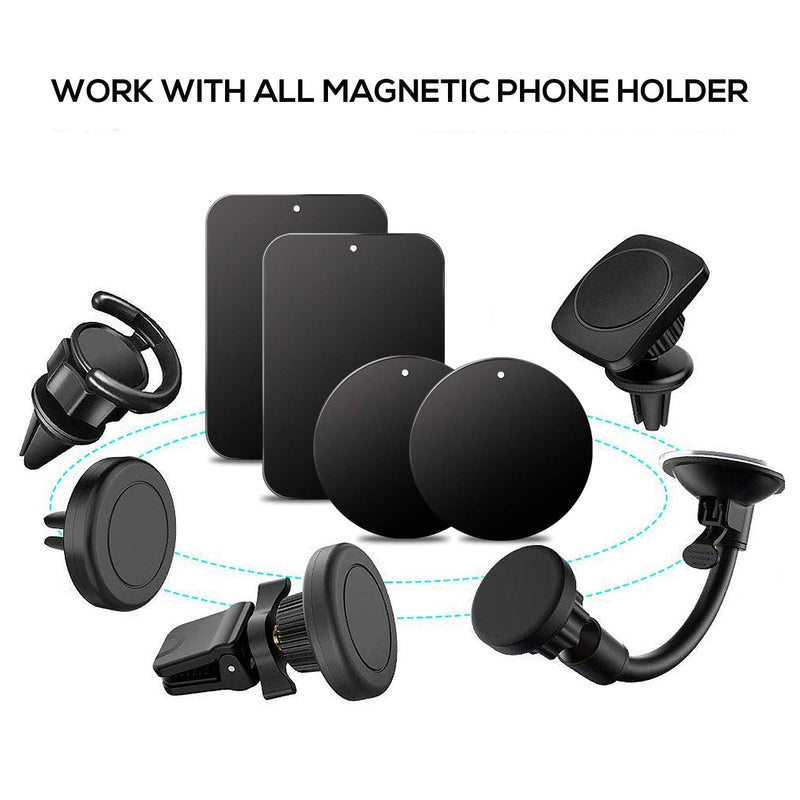 Metal Plate for Magnetic Phone Mount - 4 Packs Universal Ultra Thin Black Metal Disc w/Strong 3M Adhesive Sticker - Replacement Accessory Kit - 2 Rectangle (1.75"x2.5") & 2 Round (1.5"x1.5")