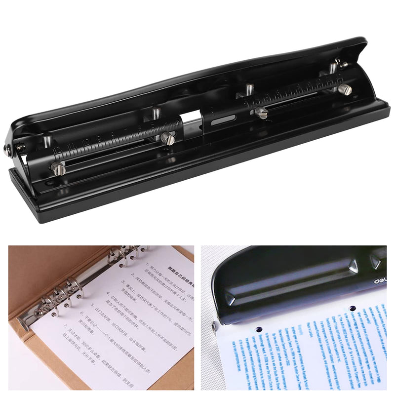 Adjustable 4 Hole Punch, Manual Paper Punch for 10 Sheets, Portable Universal Punching Machine, 11.4 x 2.6 x 2.2in