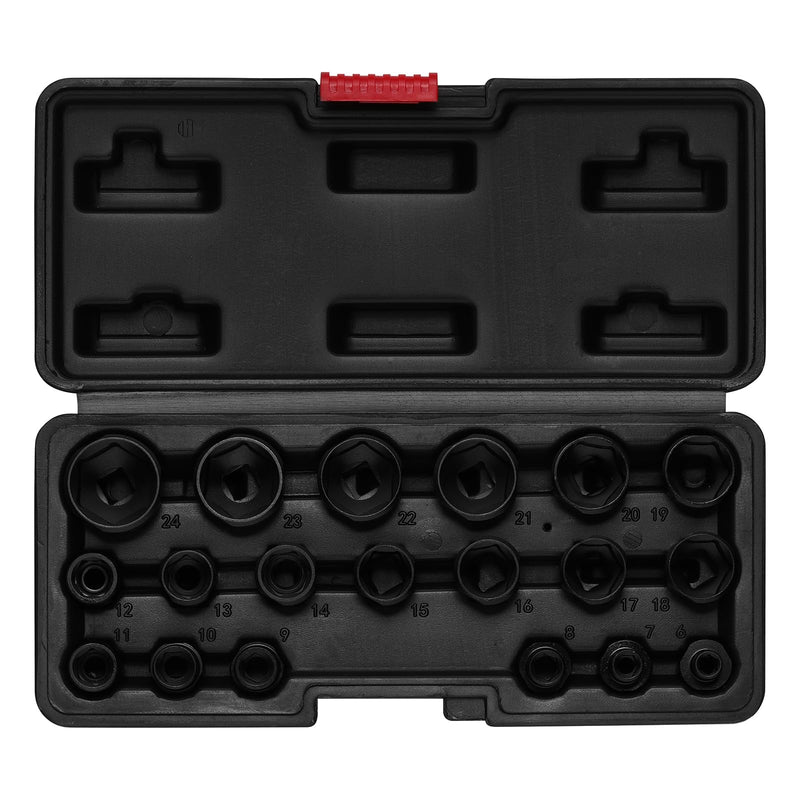 EMENTOL 19 Pieces 3/8" Drive Low Profile Nano Impact Socket Set, 6mm-24mm, Metric Stubby sockets, CR-MO 3/8" Drive (6mm-24mm)