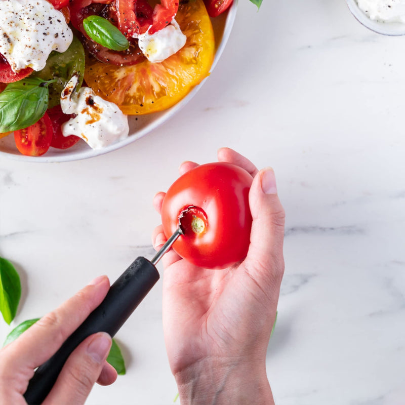 triangle Tomato and Fruit Huller - Stainless Steel - Easily Removes Stems, Hollows Out Tomatoes & Fruit, Works as Melon Baller - Dishwasher Safe Spirit