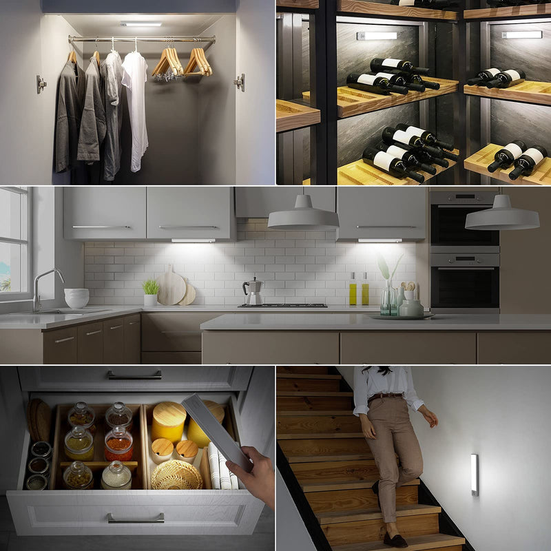 Under Cabinet Lights 3-Pack, Wireless Motion Sensor Lighting with 36 LEDs, 3 Modes, 1500mAh Rechargeable Battery for Kitchen, Hallway, Stairs & Closet 5500K Daylight White 3 Packs-9 inches