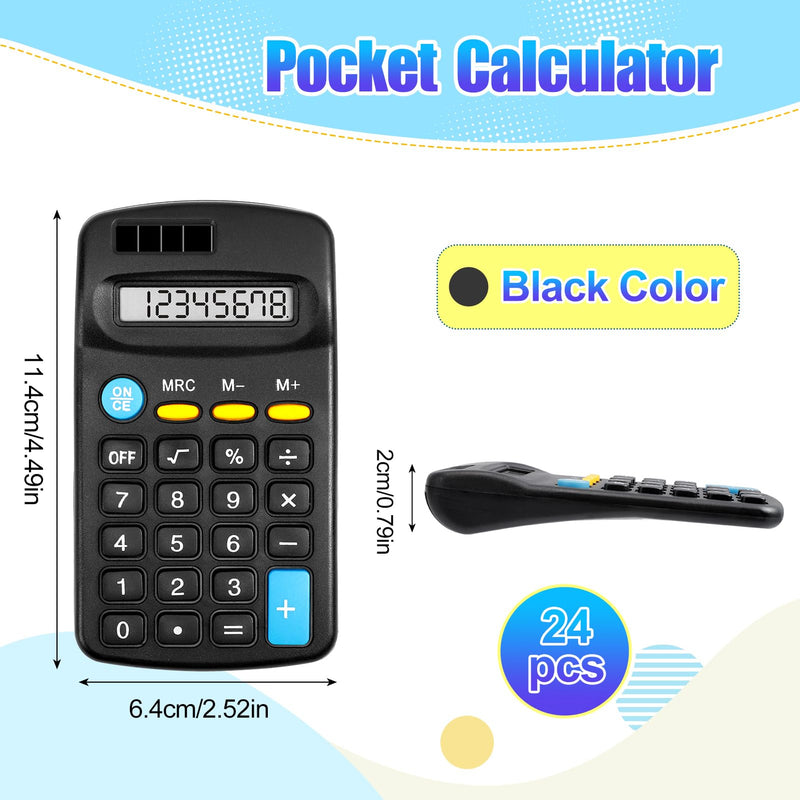 24 Pieces Pocket Calculator,Pocket Size Mini Calculators,Solar Battery Dual Power Function Calculator,8 Digit Display Basic Calculator for Students Kids Home Office(Black) Black 24Pcs