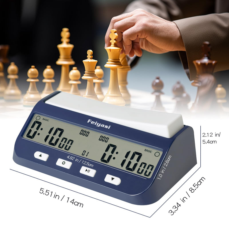 Chess Clock, Competition Specific Chess Timer, Portable Digital Electronic Large Screen Chess Clock,Suitable for Timers in Chess, Go, Checkers, and Other Board Games (Navy Blue) Navy Blue