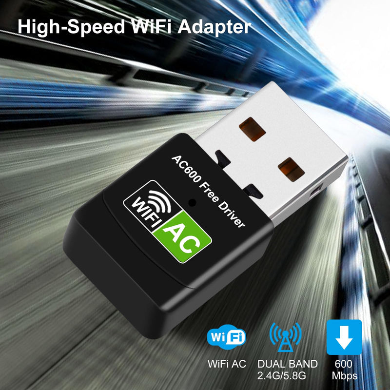 Driver Free USB WiFi Adapter for Desktop PC 600Mbps Dual Band 2.4G 5.8G Wireless Network Adapter, Wi-Fi Dongle Compatible with Windows 11/10/8/7/XP/Vista-Black
