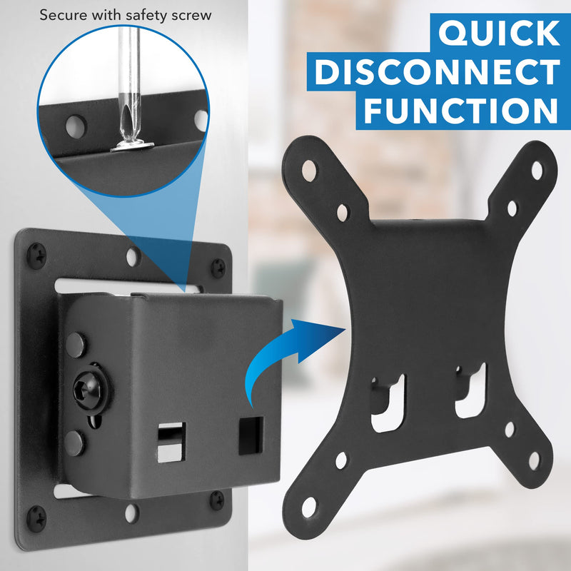 Mount-It! Small TV Wall Mount with Quick Release | Fits 13-32 Inch Screens | Low-Profile Slim Design | Tilting VESA Wall Mount 75x75 & 100x100 | RV & Office Compatible | 30lb Capacity