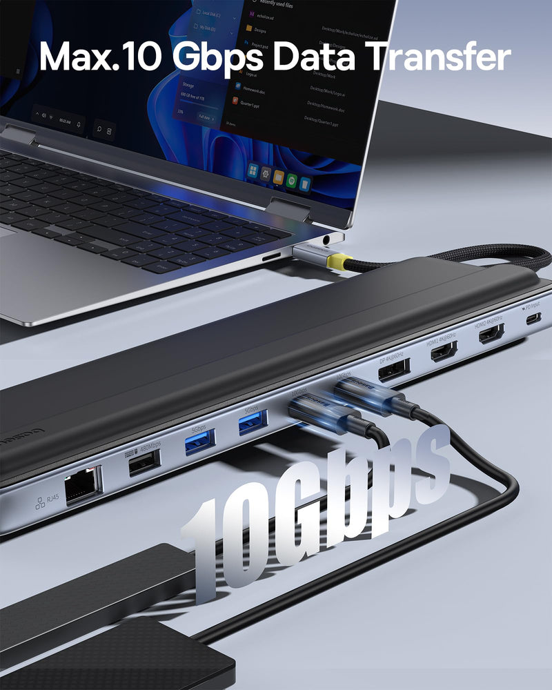 Baseus Laptop Docking Station Stand, 12 in 1 Triple 4K Display HDMI/DP, 10Gbps USB A/C Fast Data, PD 100W, Ethernet, TF/SD, USB C Docking Station with Stand for Windows/Dell/HP/Lenovo/Asus/Acer/Mac 12 in 1 New