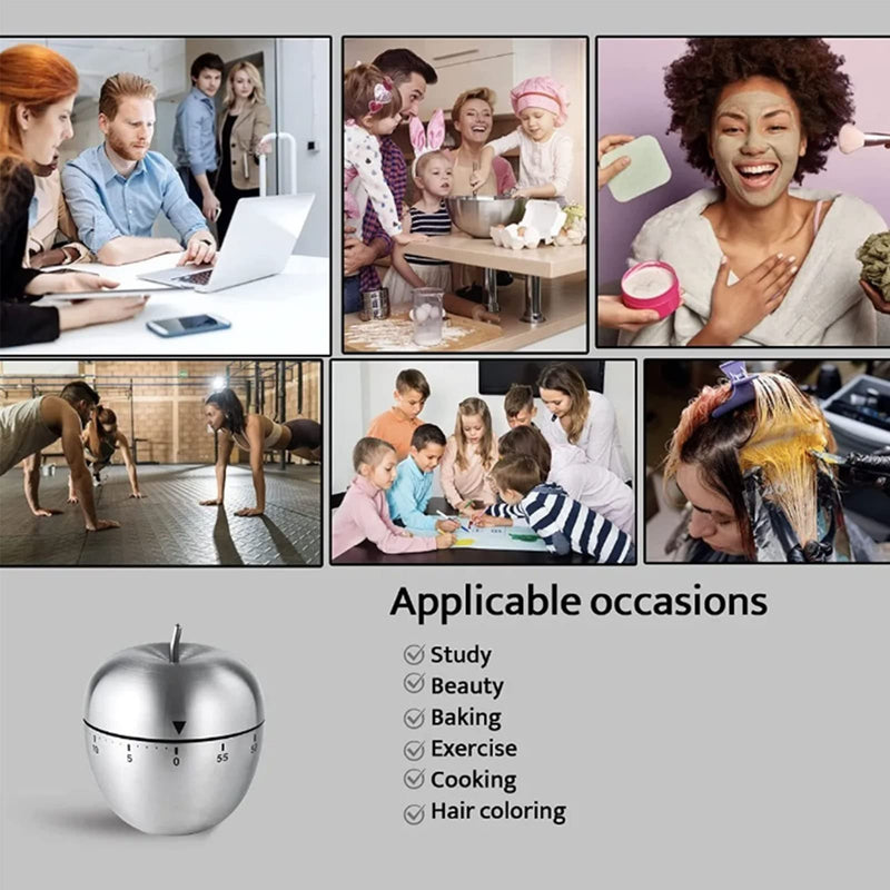 2Pcs Kitchen Timer, Egg Fruit Shape Stainless Steel Waterproof Mechanical Kitchen Timer Visual Countdow Cooking Timer, 70 Decibels Alarm