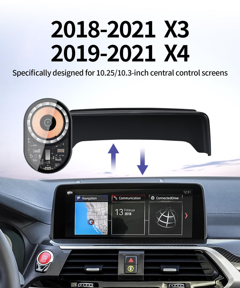 Wireless Charging car Phone Holder for BMW X3 2018-2021/BMW X4 2019-2021 Accessories 10.25/10.3-inch Screen Fixed Clip,360° Rotation car Phone Mount Compatible with MagSafe 10.25/10.3-inch for 2018-2021 X3/ 2019-2023 X4