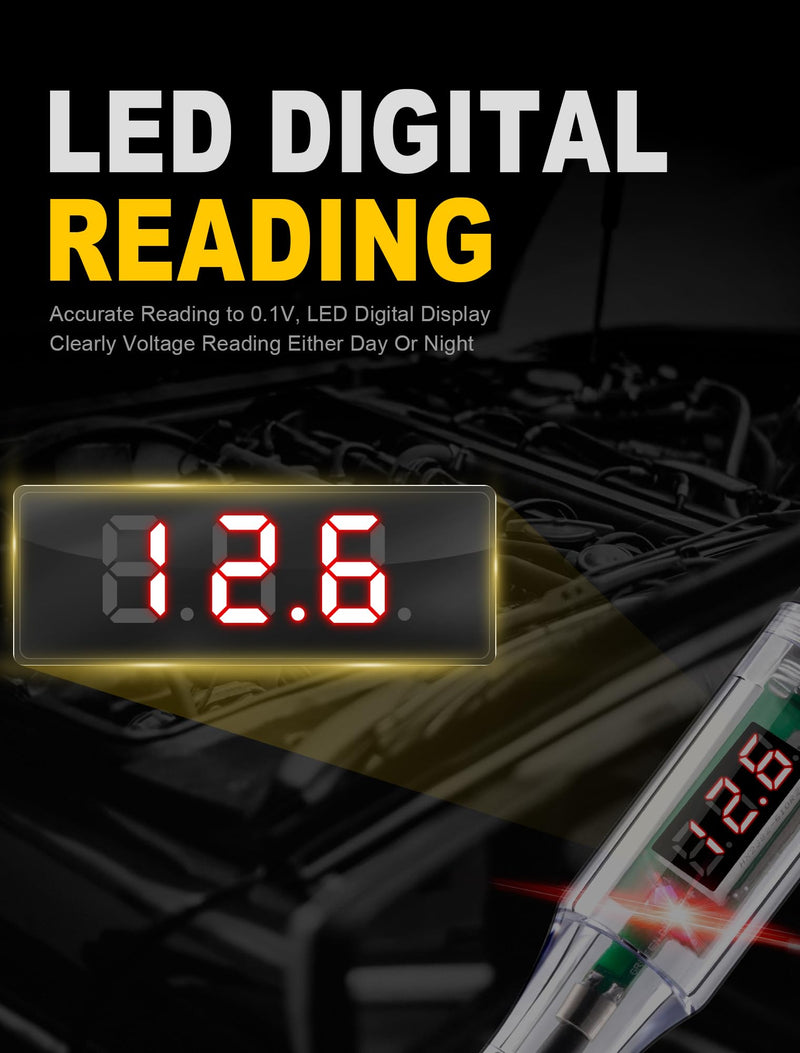 Test Light Automotive 5-90V Digital LED Circuit Tester with Voltage Display, Auto Bidirectional Voltage Tester, Electric Test Pen with Extended Spring Wire & Probe for Car RV Fuse Checker