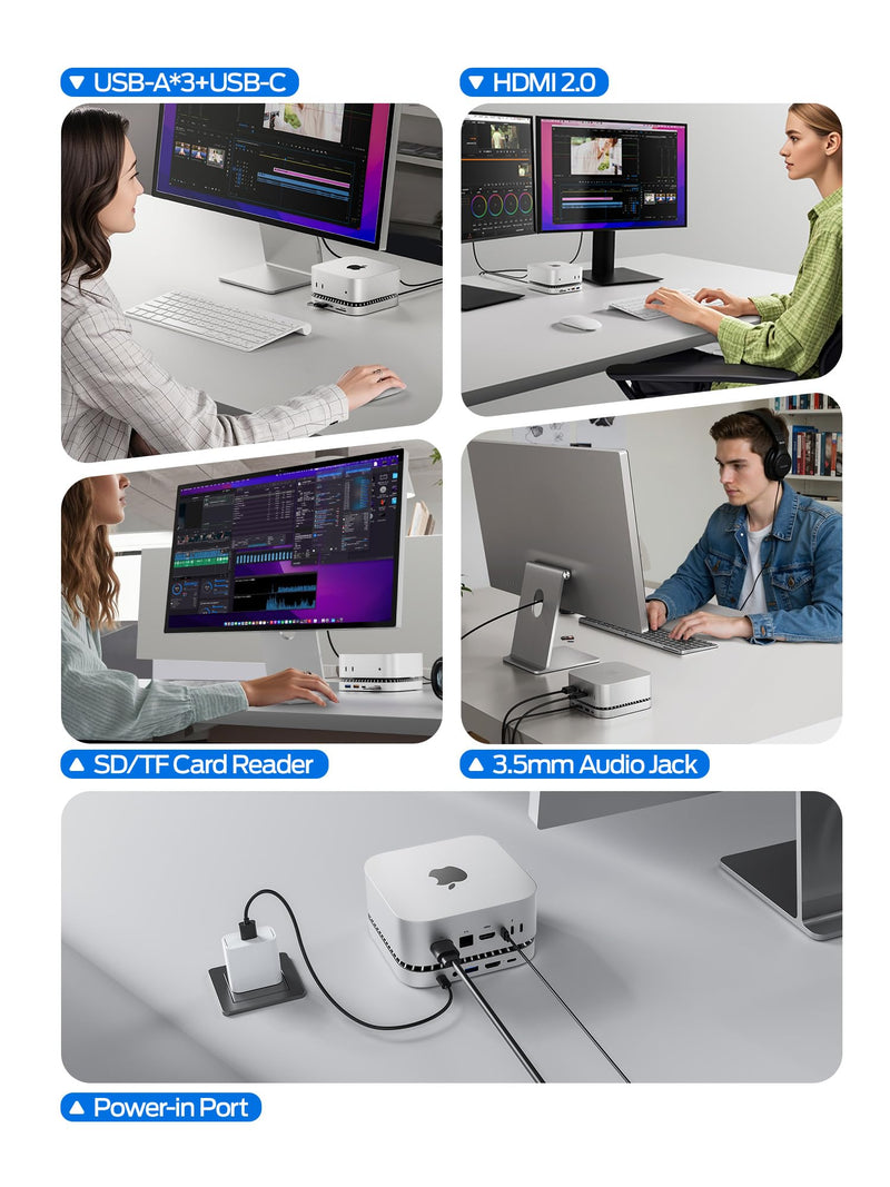 MOVE SPEED Mac mini M4 Dock Enclosure, 10 in 1 Aluminum Stand Hub, 10Gbps USB-C/A, 4K60Hz HDMI, SD/TF Reader, Space-Saving Vertical Design