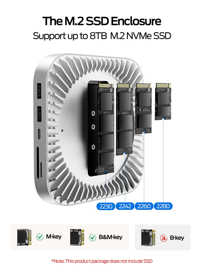 MOVE SPEED Mac mini M4 Dock Enclosure, 10 in 1 Aluminum Stand Hub, 10Gbps USB-C/A, 4K60Hz HDMI, SD/TF Reader, Space-Saving Vertical Design